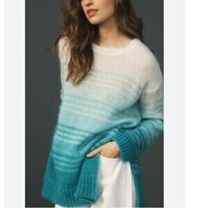 Anthropologie Long Sleeve Ombre Striped Tunic Length Sweater Blue Teal Medium P